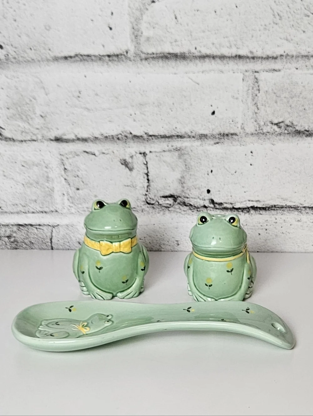 Vintage Otagiri Japan Frog Salt Pepper Set Spoon Rest Kitchen Decor